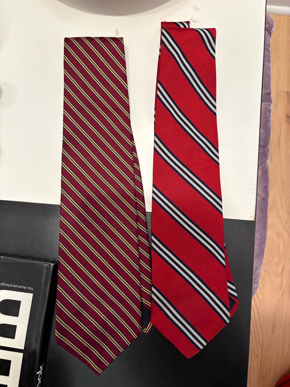 Two Vintage Brooks Brothers Red Striped Silk Tie with Navy and White Accents